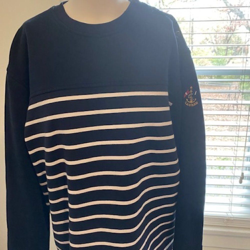 Lauren Ralph Lauren Blue White stripe sweater, size Medium